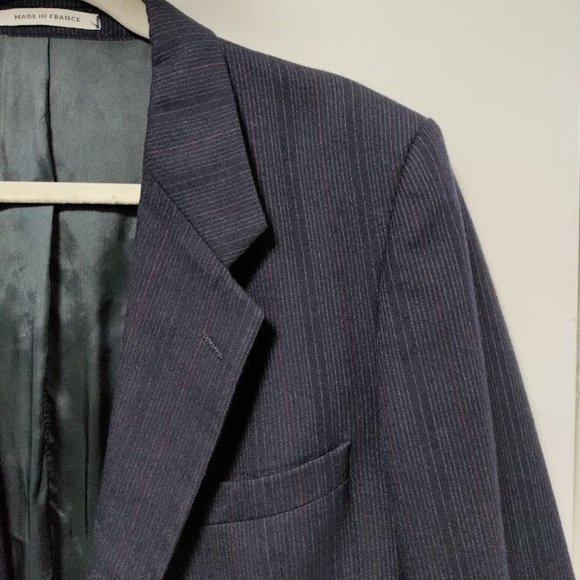 Vintage Yves Saint Laurent Mens Navy Two Piece Suit Striped Blazer Coat 42 - Picture 5 of 16